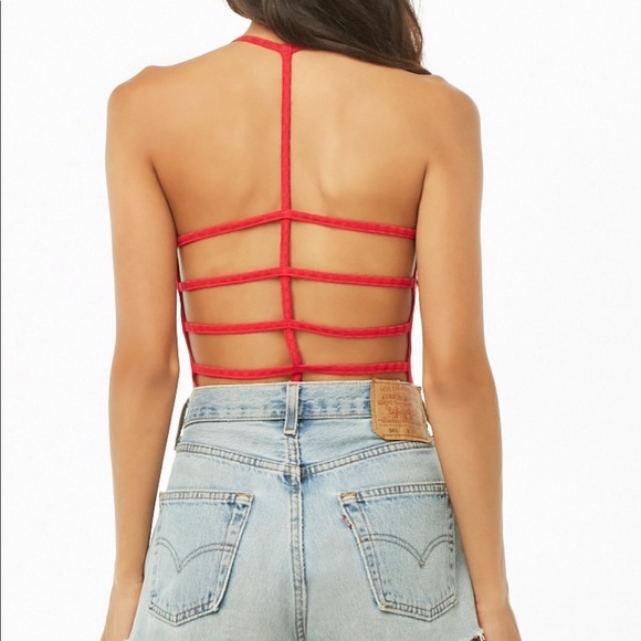 Red ribbed cage back bodysuit - Picture 4 of 6